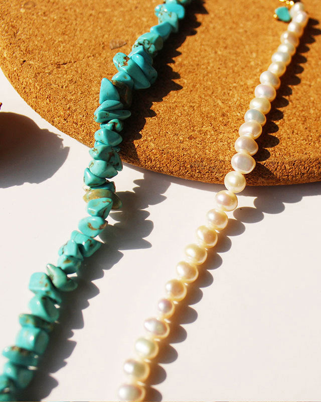 Turquoise&Pearl Beaded Necklace