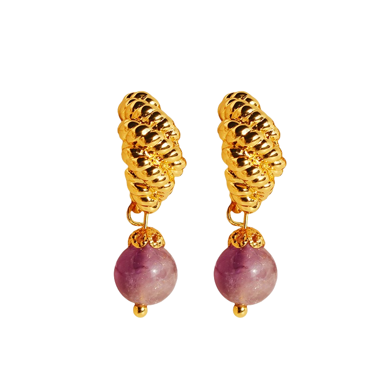 Gemstone Charm Croissant Earrings