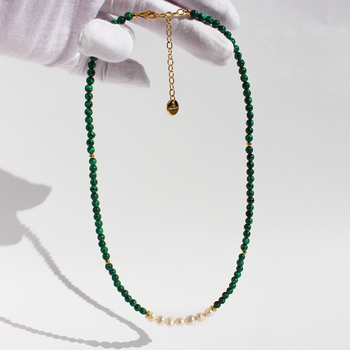 Malachite&Pearl Mini Beaded Necklace