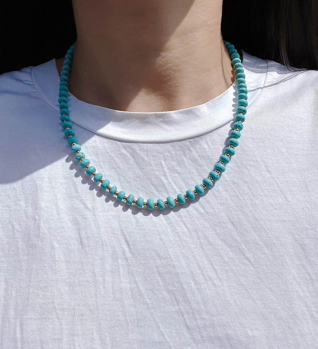 Turquoise Frisbee Beaded Necklace